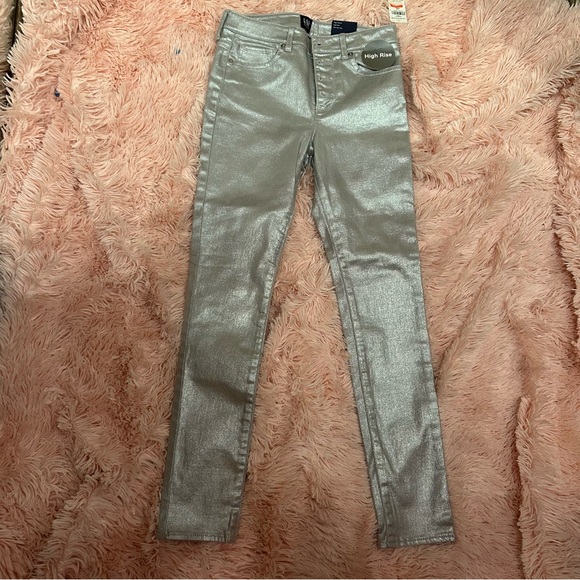 NWT GAP Shiny Silver High-Rise stretch pants Size 10 - Picture 5 of 10